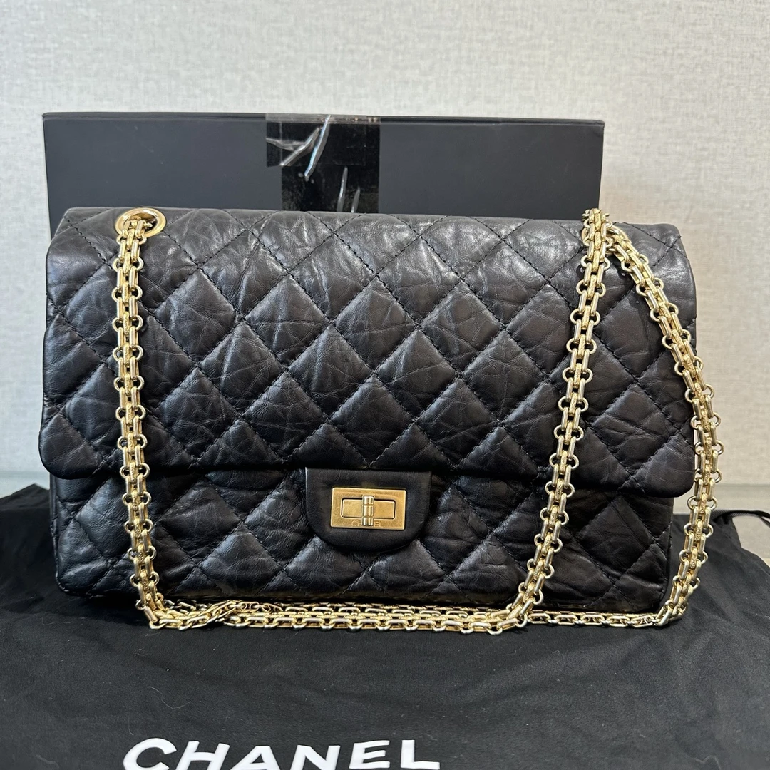 95新 Chanel/香奈儿 黑金 2.55中号单肩斜挎链条包 08231
