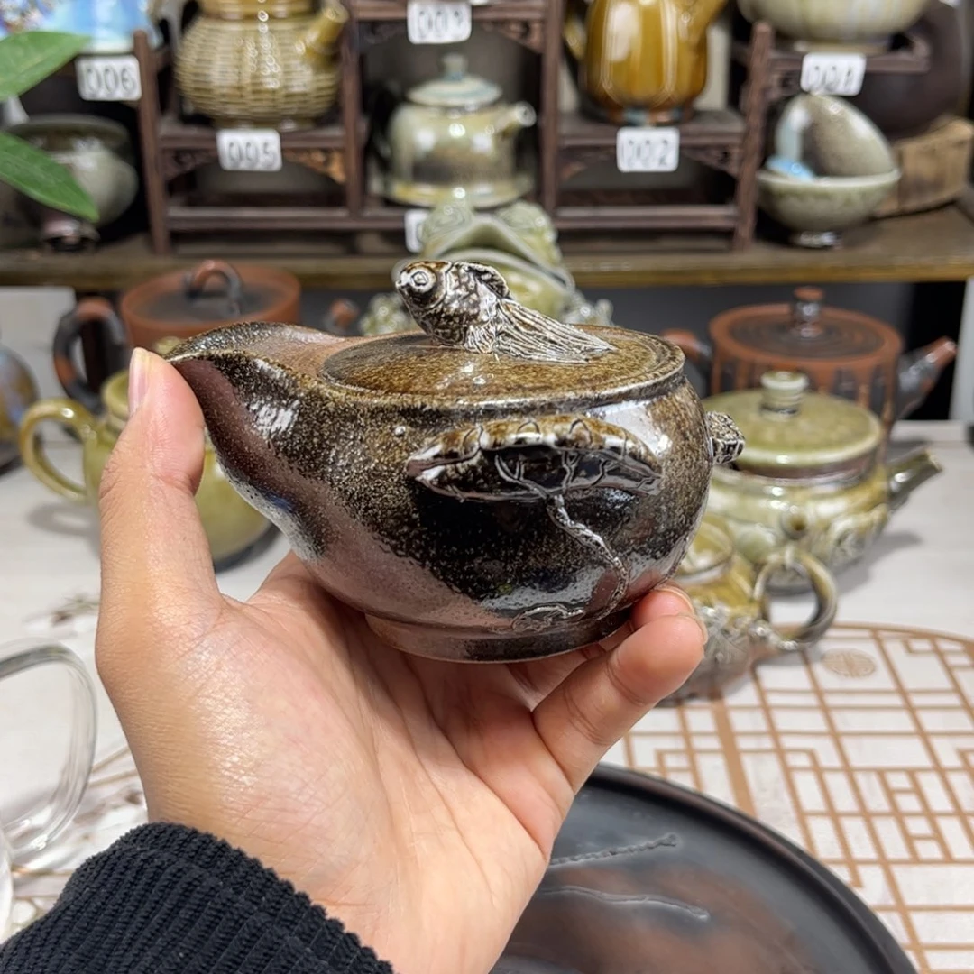 160cc白泥柴烧手抓壶，古法传承裸坯柴烧