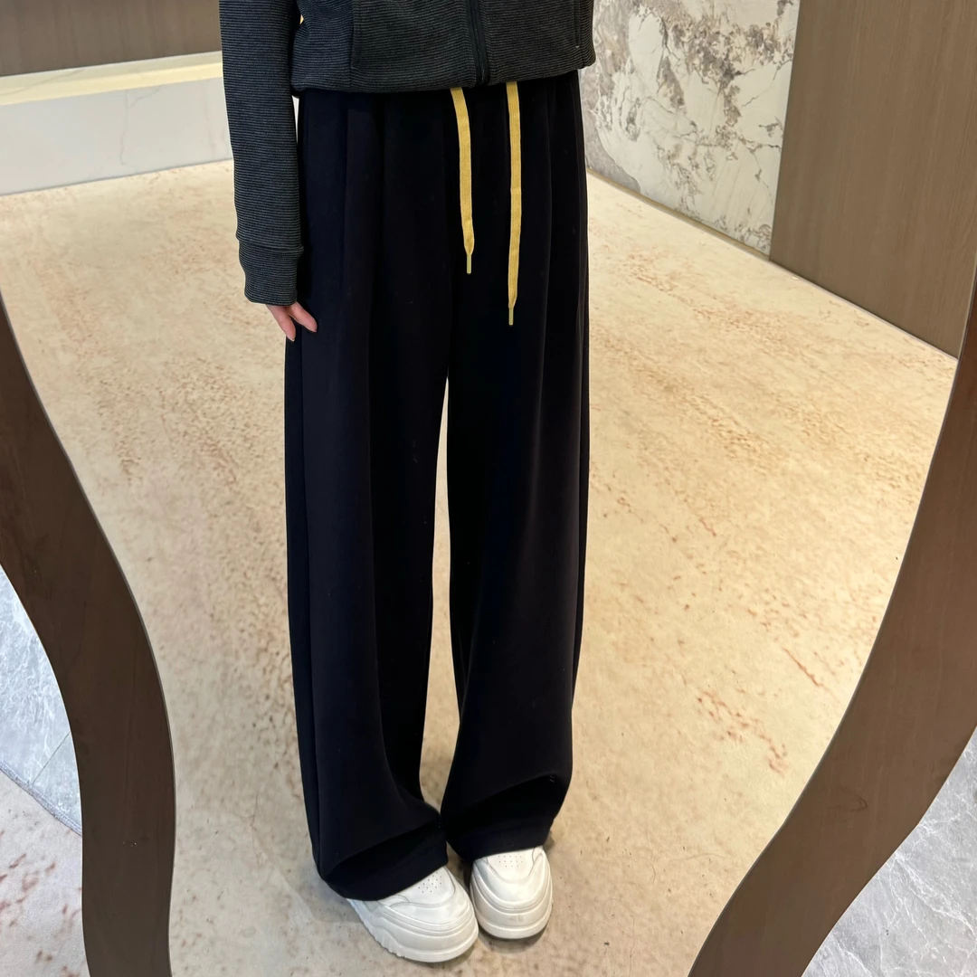 宿慕SUMU韩版显瘦垂感时尚百搭撞色腰加绒弯刀裤秋冬新款休闲长裤