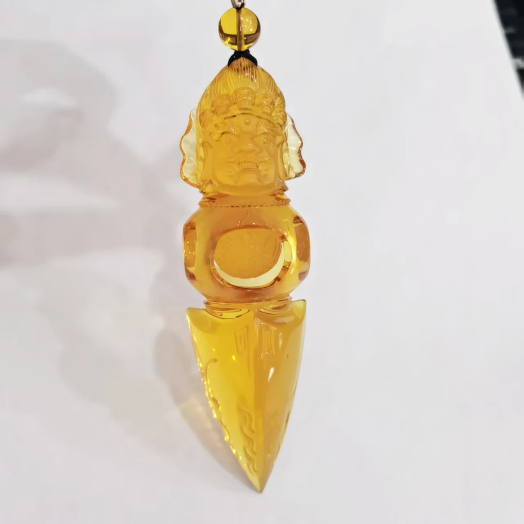 缅甸原矿天然蓝珀金刚杵坠 大师雕工 降魔杵 重约27克