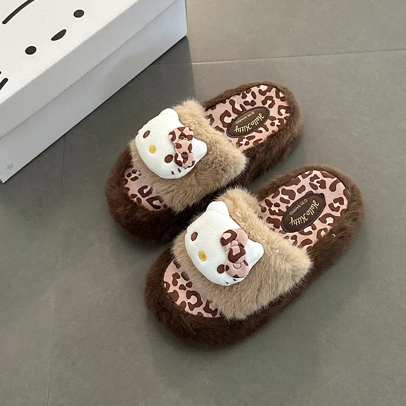 可爱卡通大头猫毛毛拖外穿女秋冬可爱毛毛厚底保暖室内外穿棉拖鞋