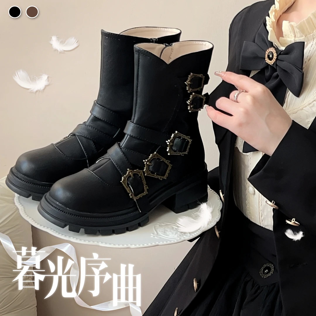现货掉落 暮光序曲 桃小坞原创马丁靴lolita复古学院风短靴女