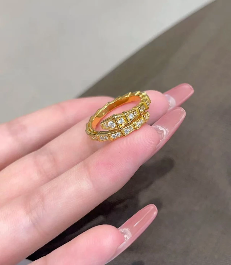 【钰辰珠宝】足金999 蛇戒镶嵌满钻戒指 从头钻“赚|”到尾