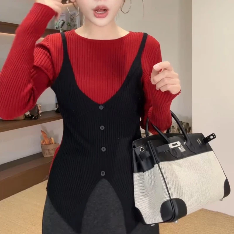 新款休闲假两件收腰百搭针织衫LK2508997