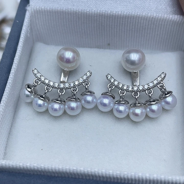 银S925镶嵌淡水珍珠耳饰一**风