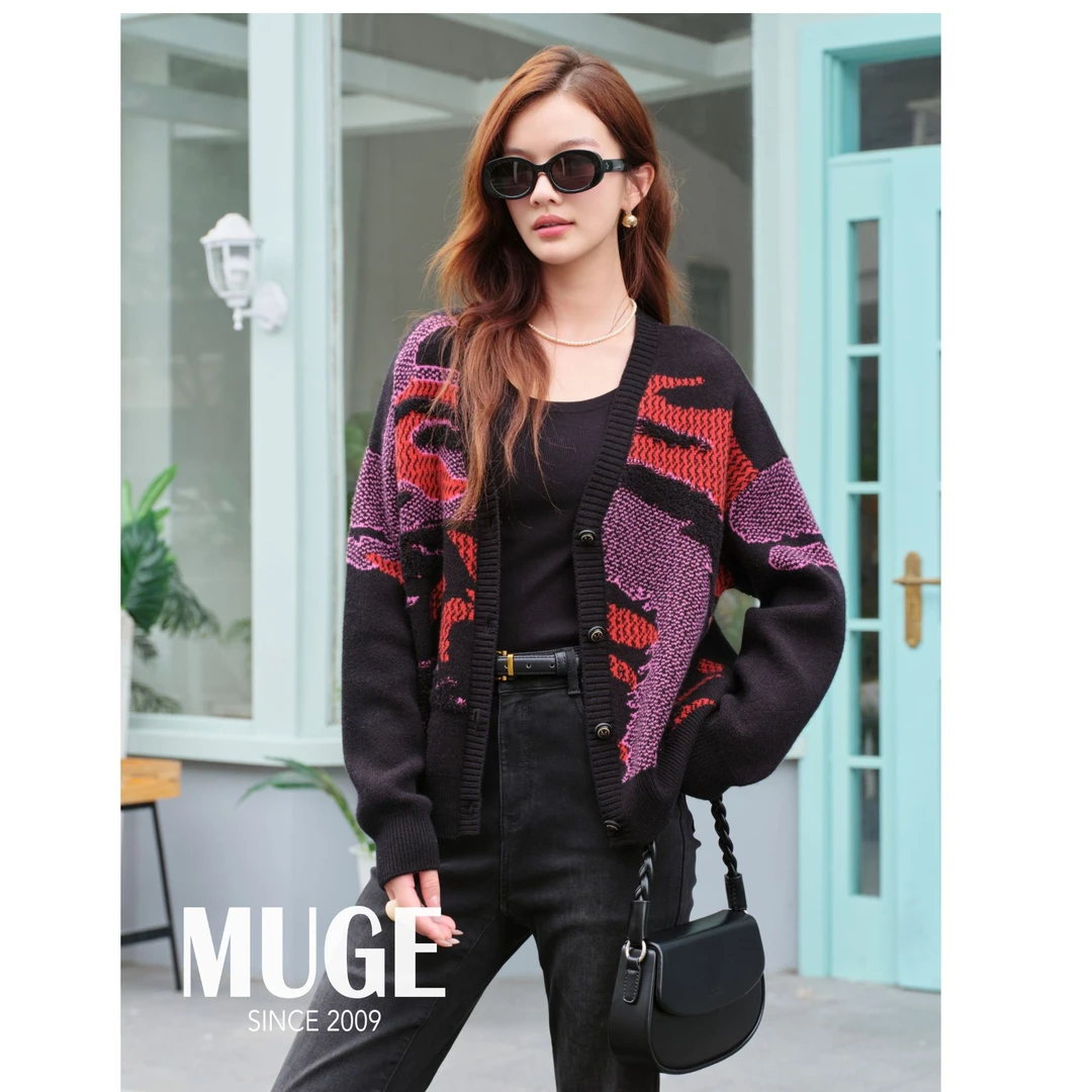 慕歌MUGE/提花针织羊毛开衫秋冬季 311085