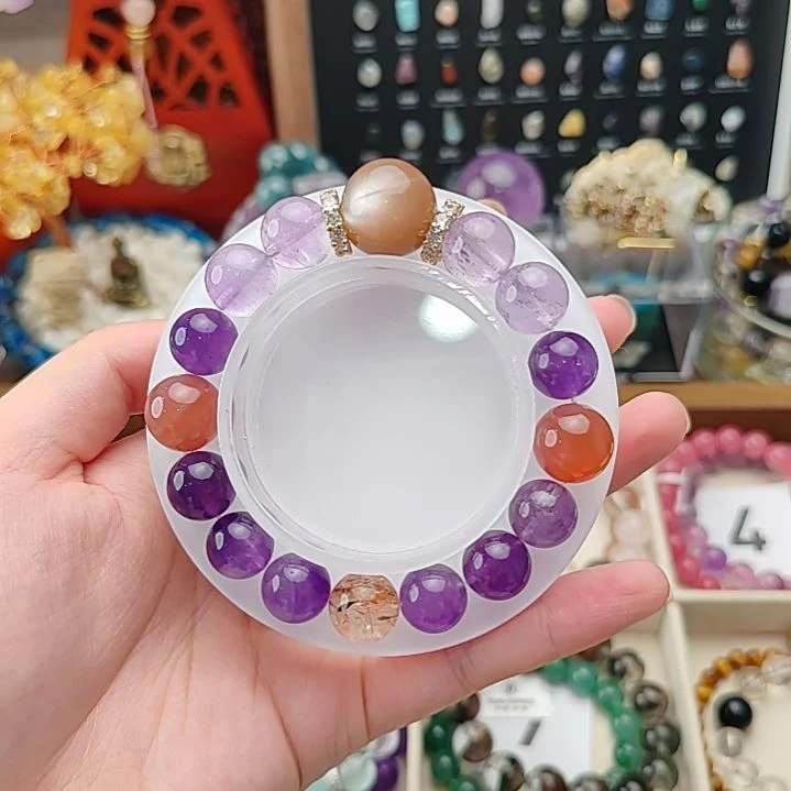 手链未镶嵌水晶紫水晶玛瑙红金超搭配大卡位日月同辉