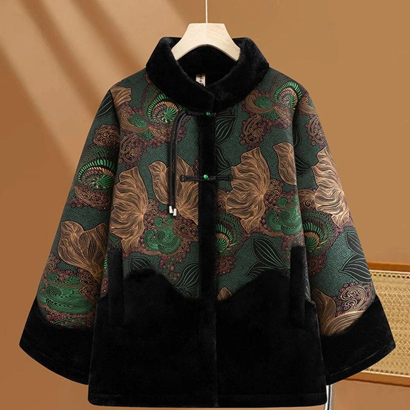 气质奶奶冬装外套加绒加厚老太太保暖棉服中老年人妈妈秋冬季大衣