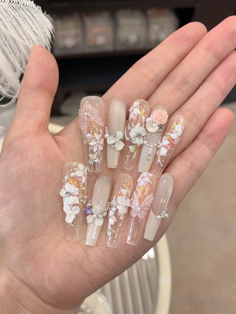 【奶芋可露. 显白仙气美甲】新款高级手绘雕花重复佩戴纯手工穿戴甲