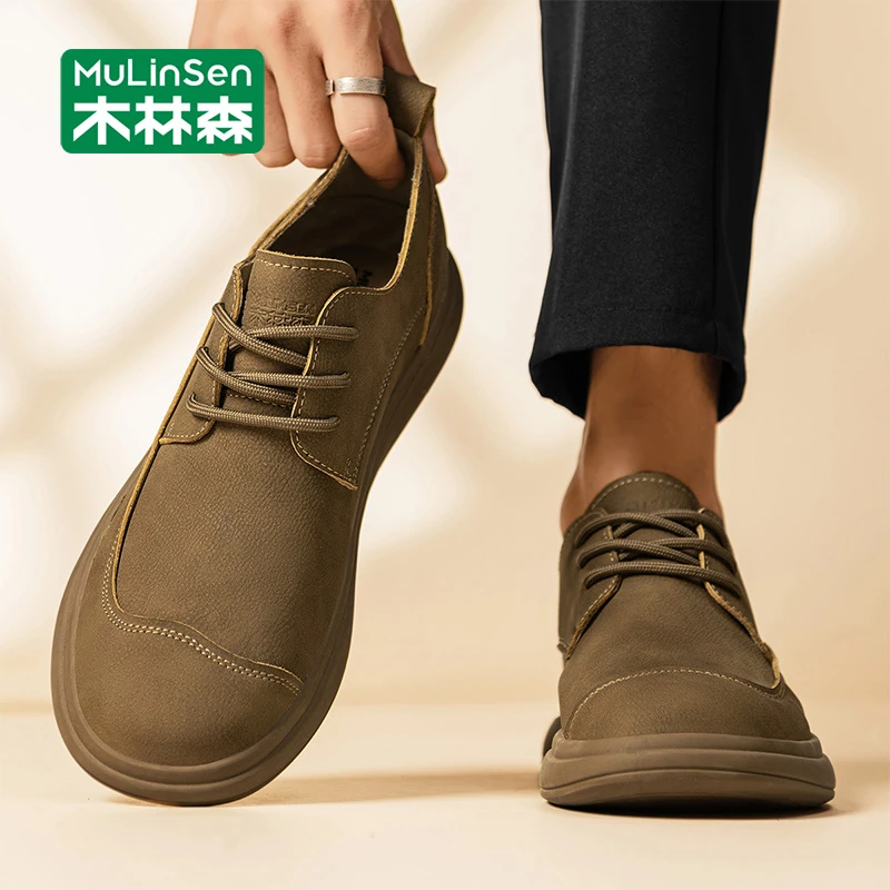 木林森皮鞋男款2025新款正装复古英伦工作男鞋春秋软底商务休闲鞋