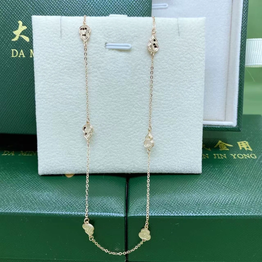#9029黄玫18K金Au750葫芦双面锁骨链精品套链可爱
