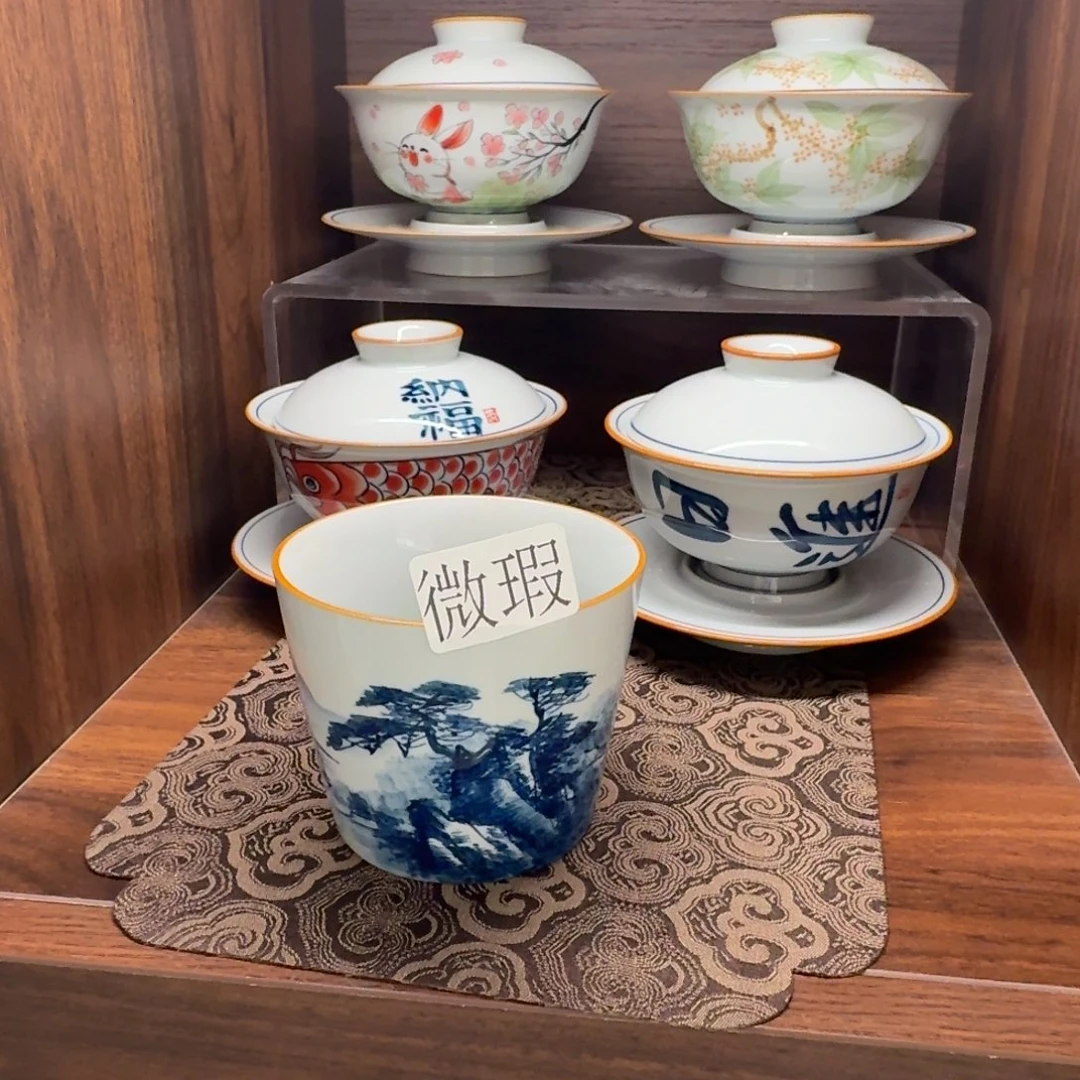 釉下手绘茶具微瑕