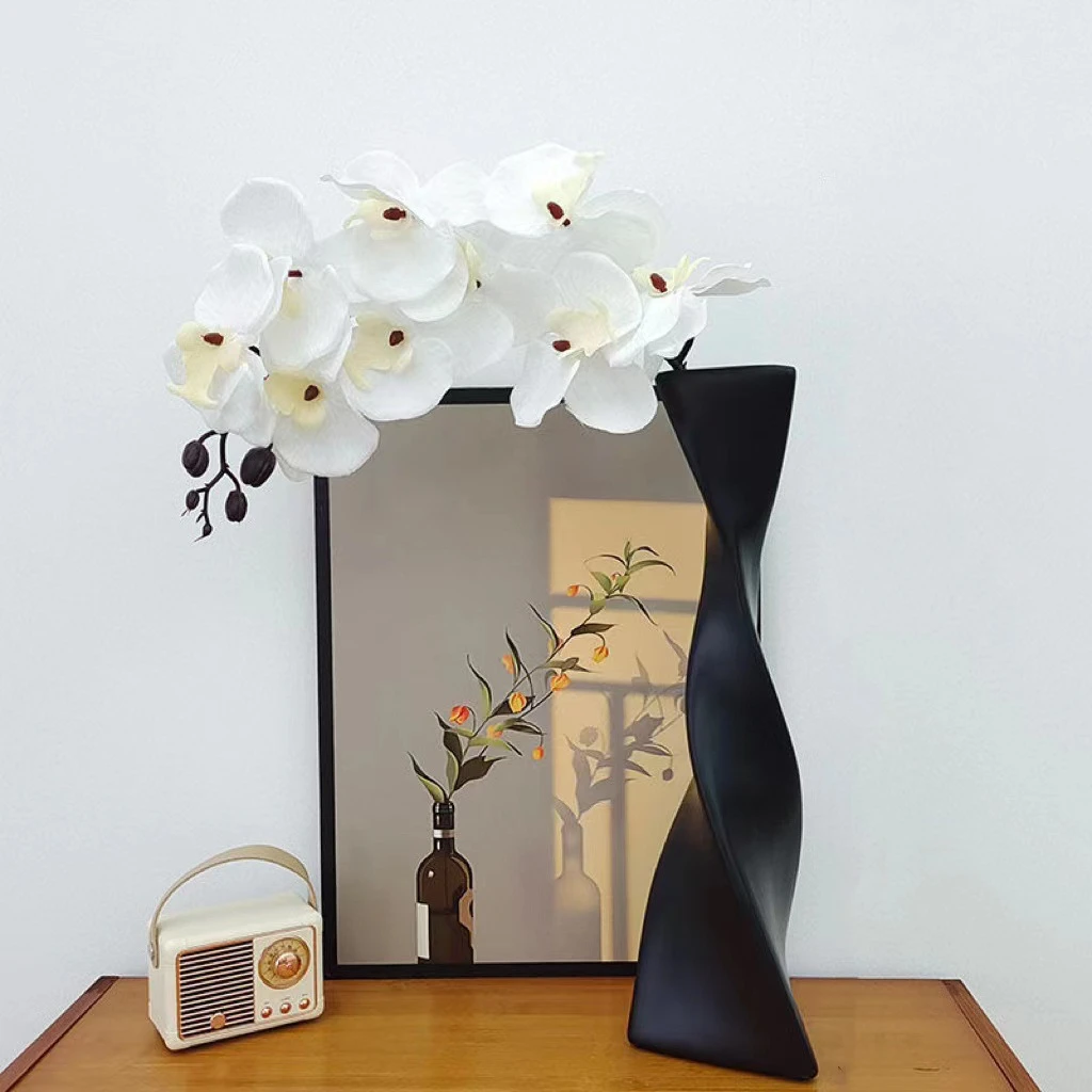 北欧ins风黑白旋转陶瓷花瓶花器民宿客厅酒店玄关电视柜桌面装饰
