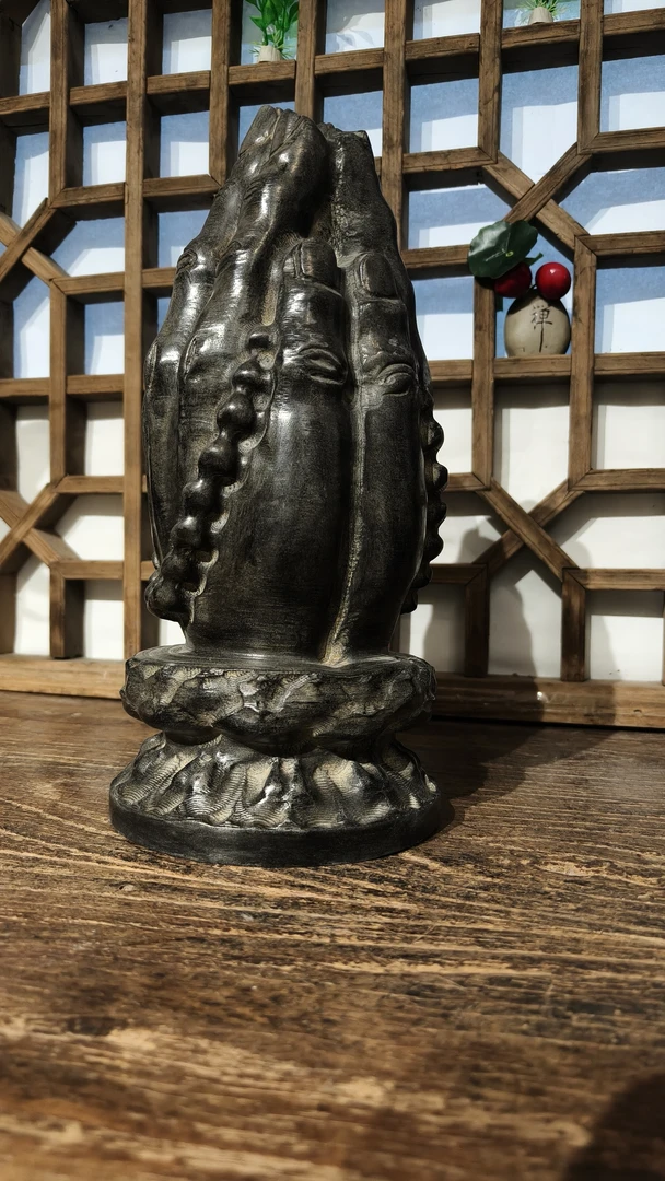 天然青石手工雕刻莲花佛手中式家居装饰摆件