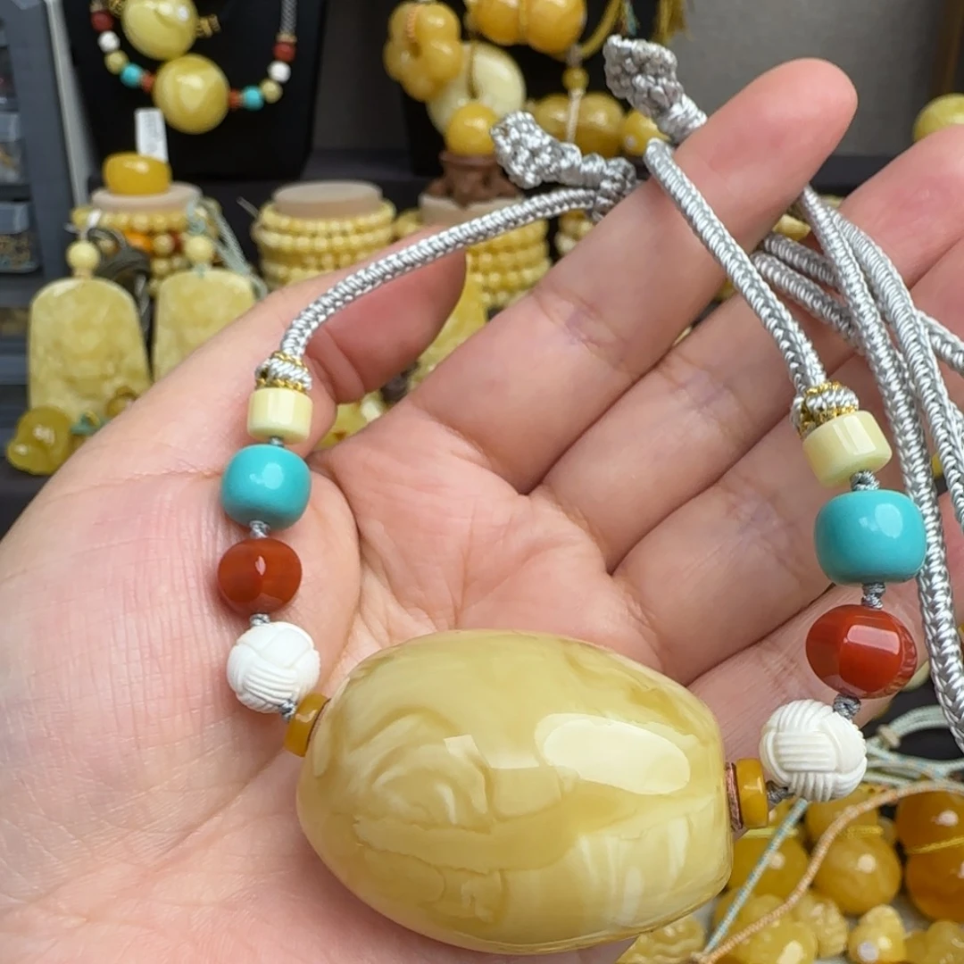 未镶嵌套链琥珀天然俄料浓蜡妖花蜜蜡马蹄珠锁骨
