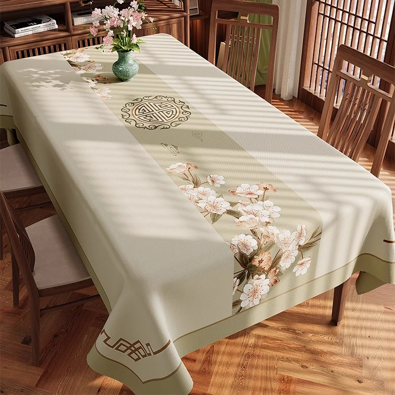 新中式桌布免洗防水防油pvc餐桌面垫长方形防烫实木茶几桌垫台布