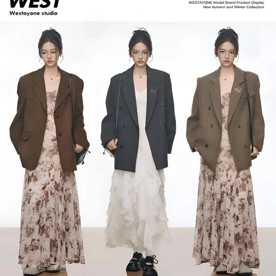 9.6新品 WESTAYON 高级感毛呢西装外套女+设计感长裙白色连衣裙