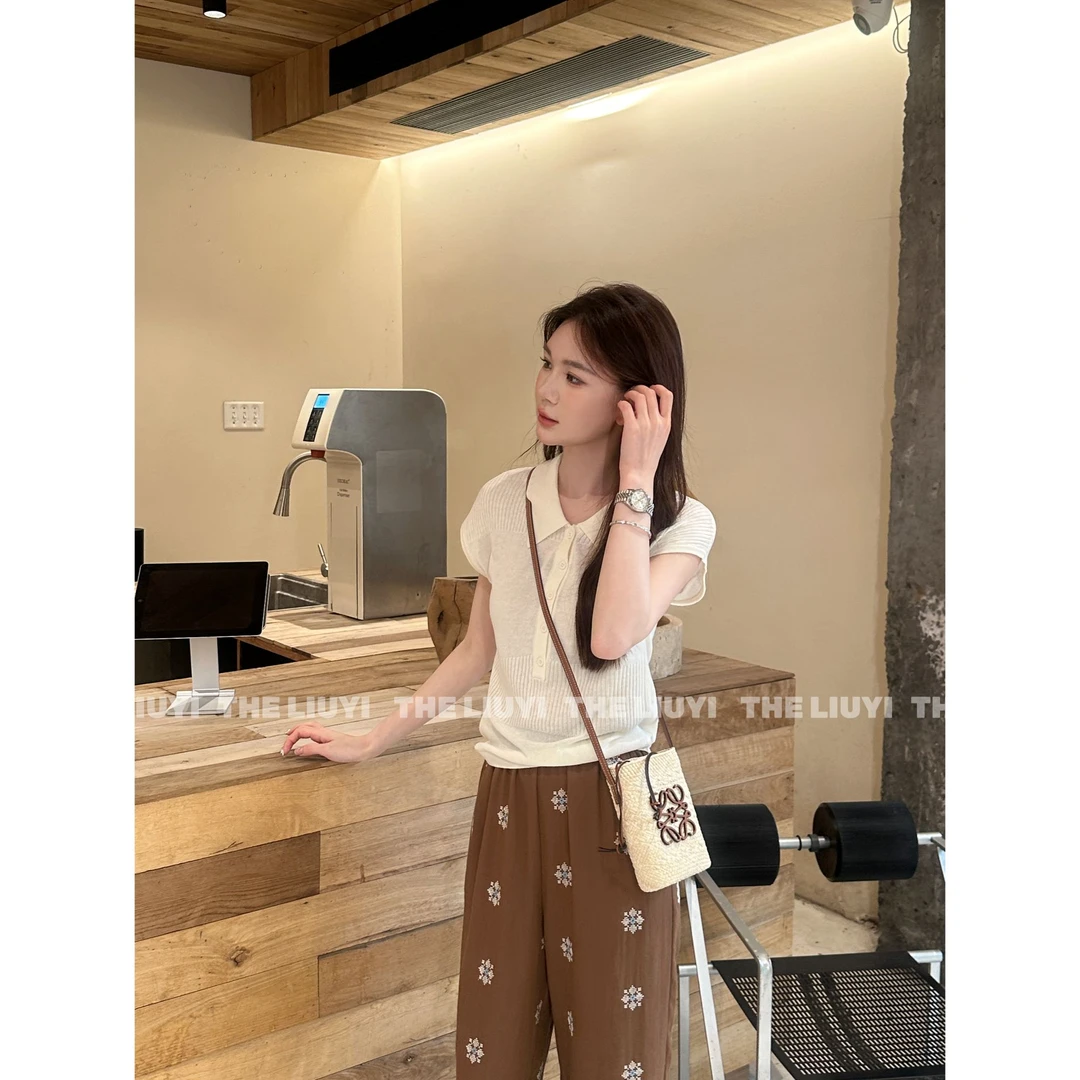 【LIUYI】夏季Polo领亚麻天丝混纺冰丝针织上衣560223