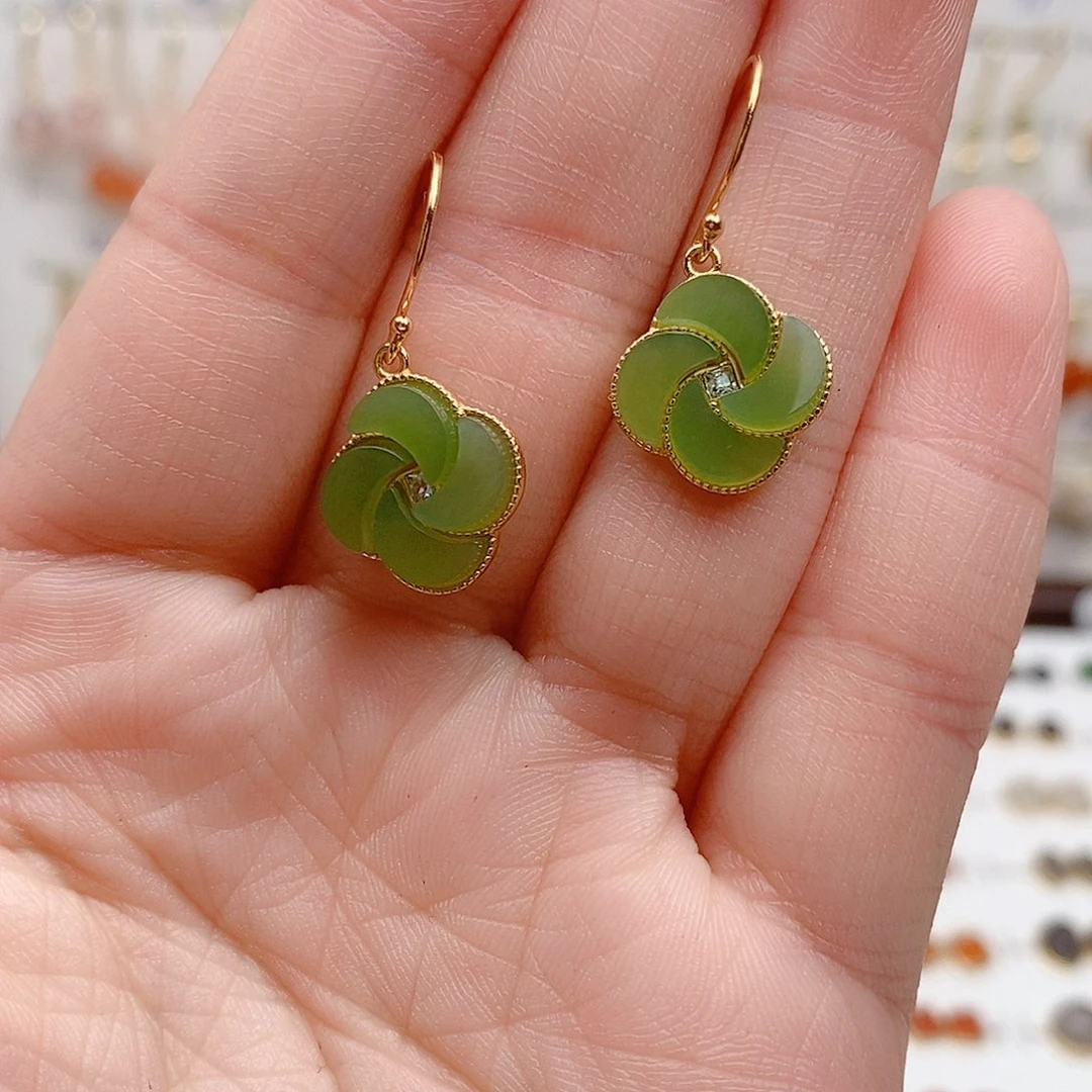 和田玉银S925镶嵌耳饰