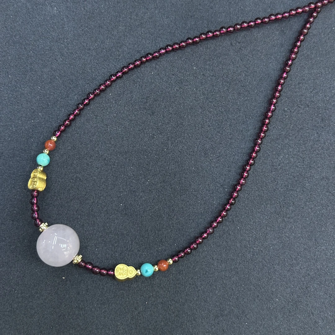 粉水晶石榴石项链0057