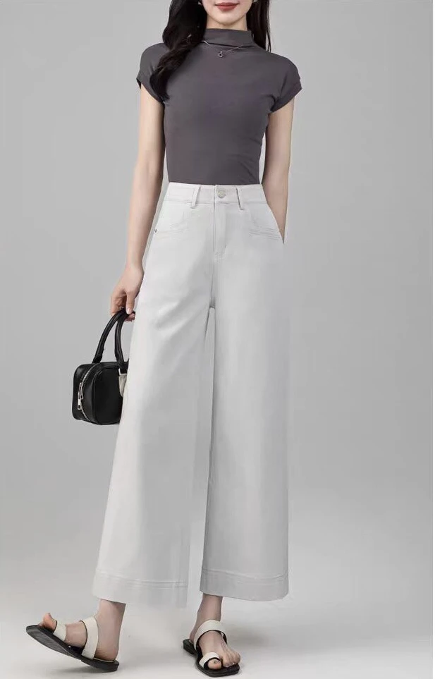 新款弹力显瘦阔腿九分裤