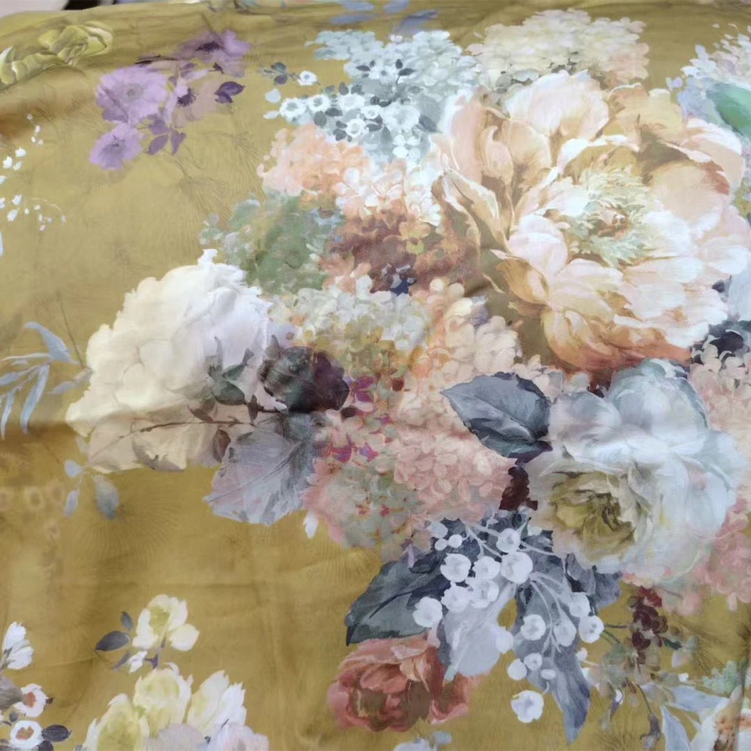 花语黄  100%莱赛尔奥地利进口兰精天丝床单245x250cm 圆边+枕套