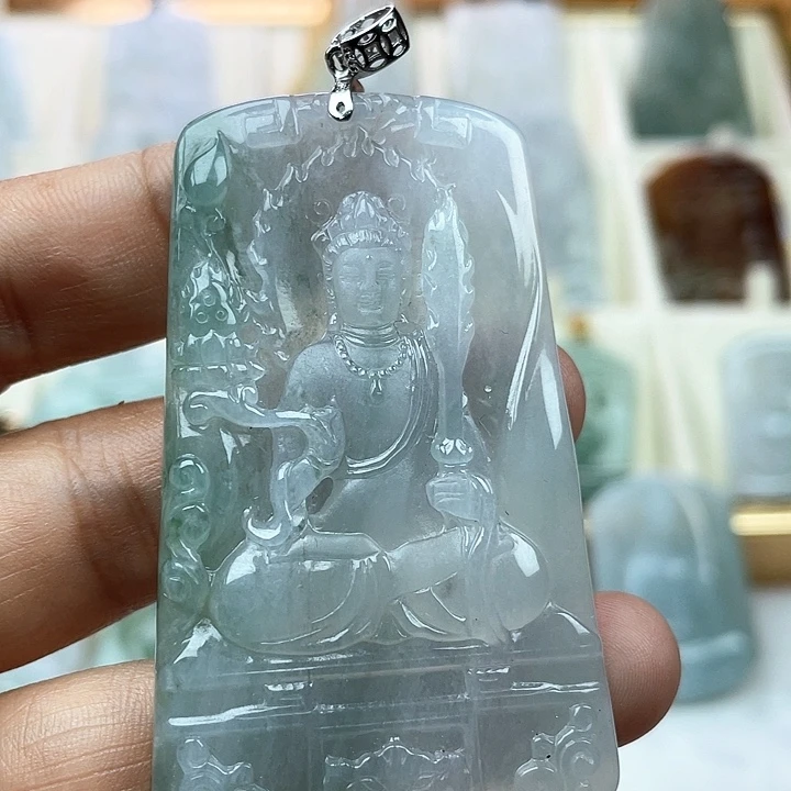 翡翠银S925镶嵌颈饰天然翡翠A货925虚空菩萨