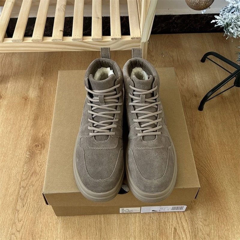 河南桑坡羊皮毛一体真皮羊毛系带厚底雪地靴男鞋冬季加厚保暖防滑