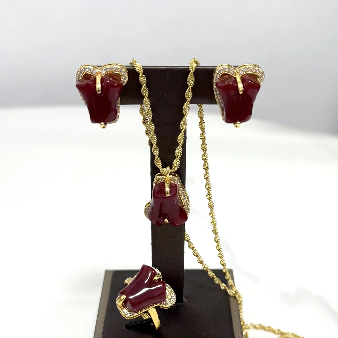 黄铜锆石吊坠 【三件套】藏族饰品吊坠项链耳环戒指藏式配饰不掉色