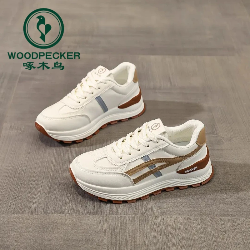 啄木鸟百搭厚底2025新款春增高休闲运动鞋女小众设计感小白鞋