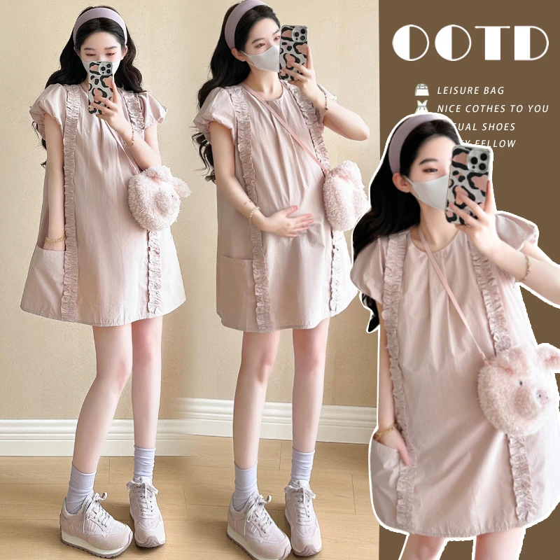 网红甜美孕妇装夏装新款洋气时髦气质显瘦减龄小个子孕妇连衣裙