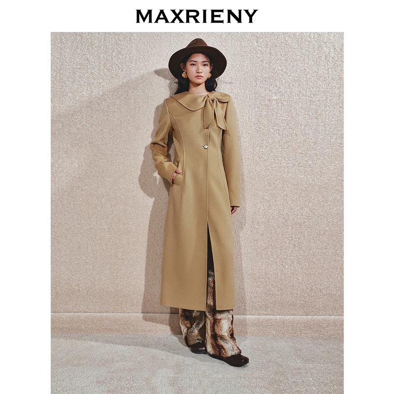 【若谷大大】MAXRIENY千金蝴蝶结领大衣女秋新款羊毛外套早秋穿搭