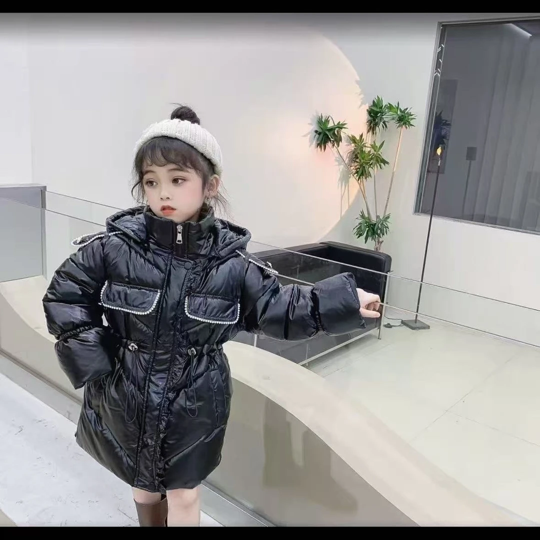 3059新款潮童女童冬季加厚保暖中长款连帽洋气棉服外套
