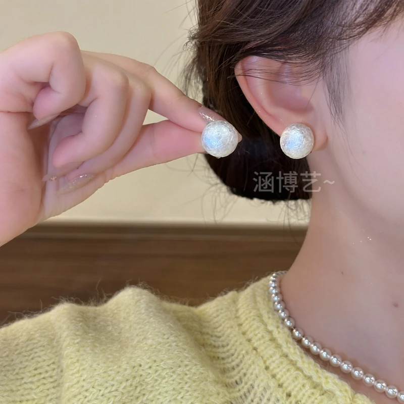 铜合金耳饰 12mm高腰棉花珠温柔百搭无耳洞蚊香盘耳夹