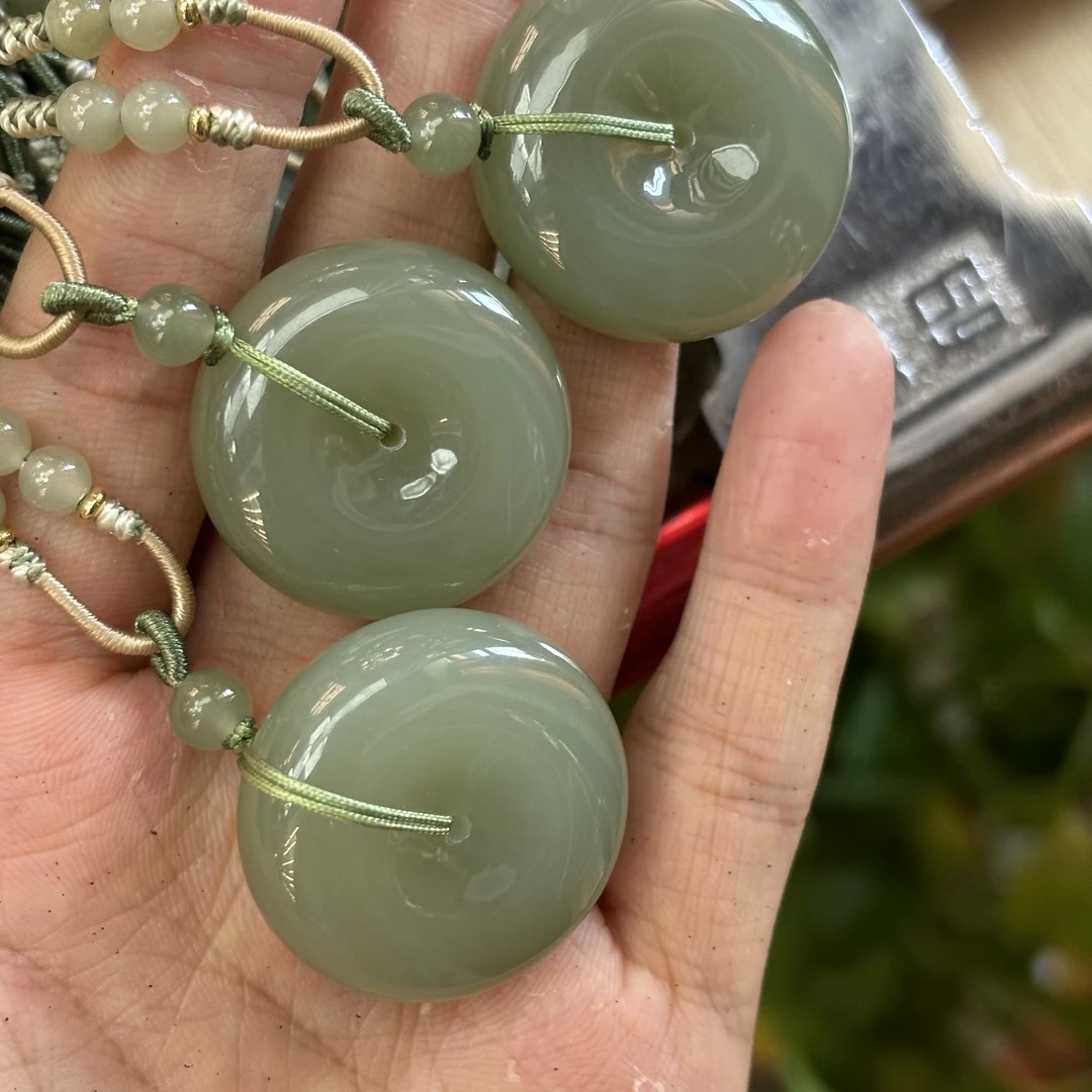 071506WM和田玉青海料晴水平安扣吊坠 约29.8×12.5 多样性发其一