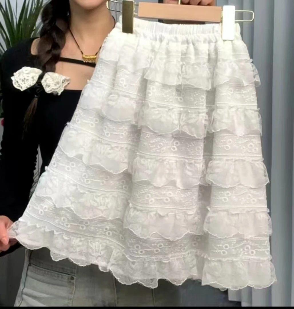 童装女童法式白色半身裙春夏2025新款网红儿童甜美百搭蕾丝蛋糕裙