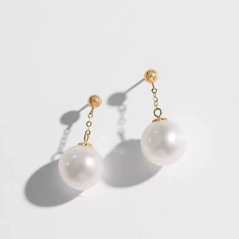 【小茶】925银针12mm大风吹耳线款耳钉法式 贝珠