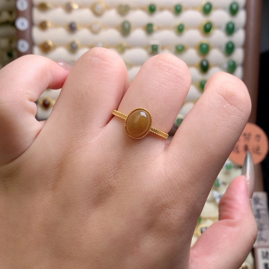 和田玉银S925镀金镶嵌戒指