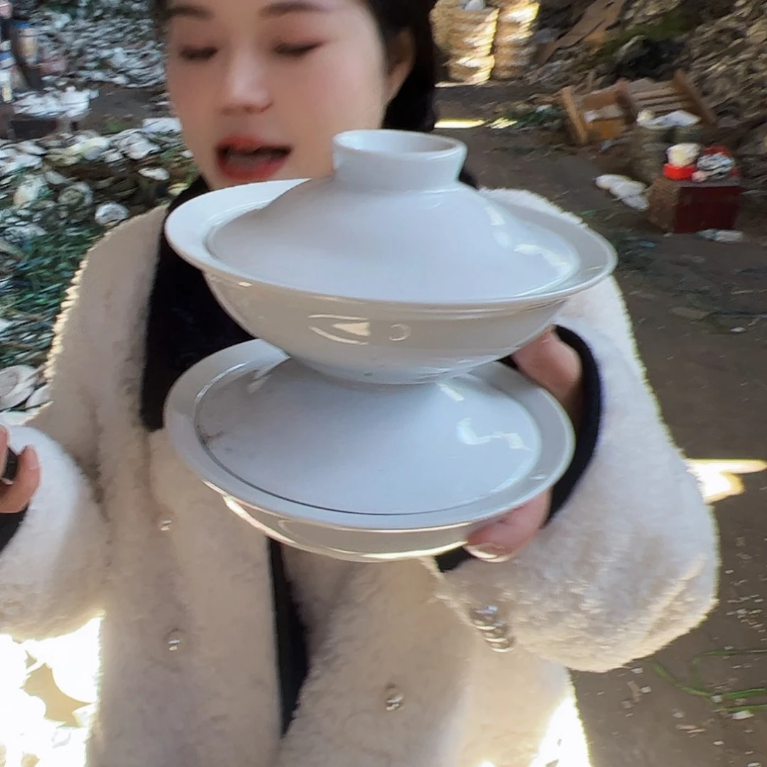 摆件瓷景德镇陶瓷和合器6寸2个