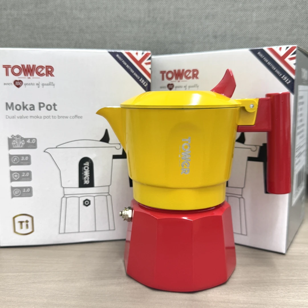 【英国TOWER】钛内胆6代双阀2杯摩卡咖啡壶三色DB