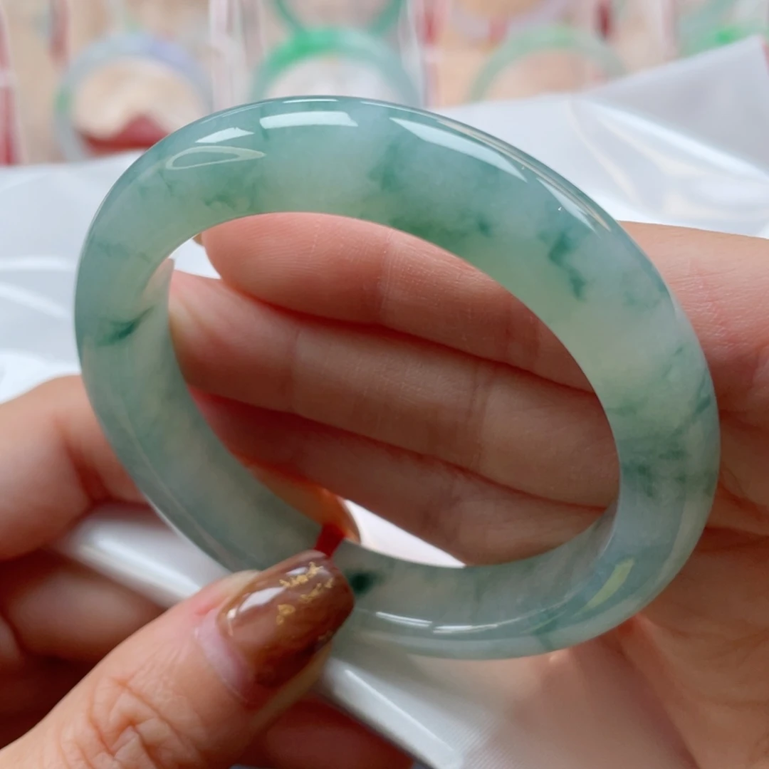 未镶嵌手镯翡翠54正圈 冰绿满圈飘花 星星点点36号