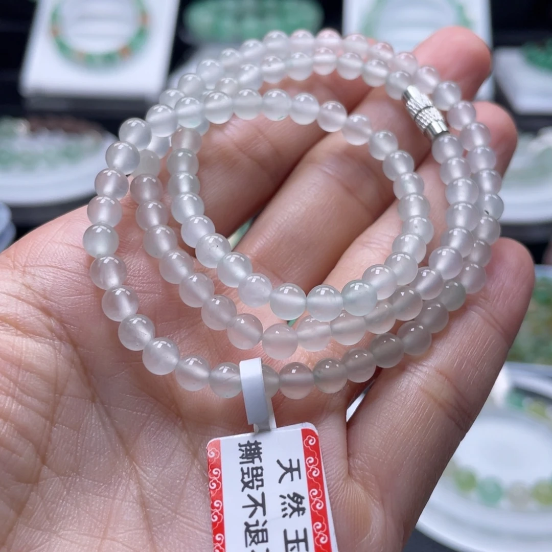 合金手串石英质玉（非洲翠）卡5，高冰项链98颗