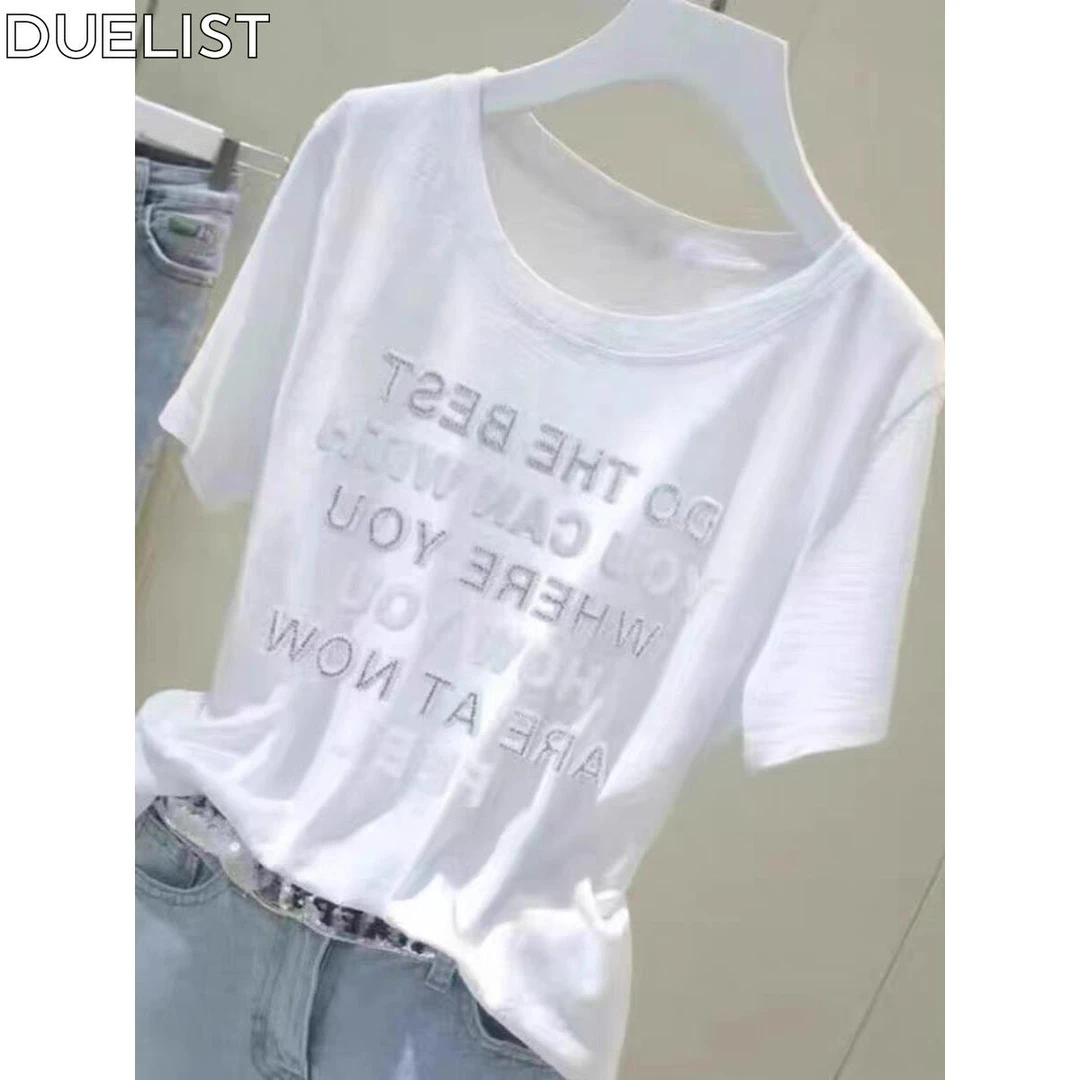 DUELIST夏季新款短袖T恤休闲女显瘦圆领印花宽松百搭薄款韩版上衣
