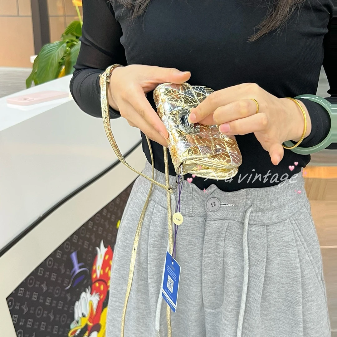 95新 MIU MIU/缪缪 珍甄 蛇皮金银拼色耳机包 46570