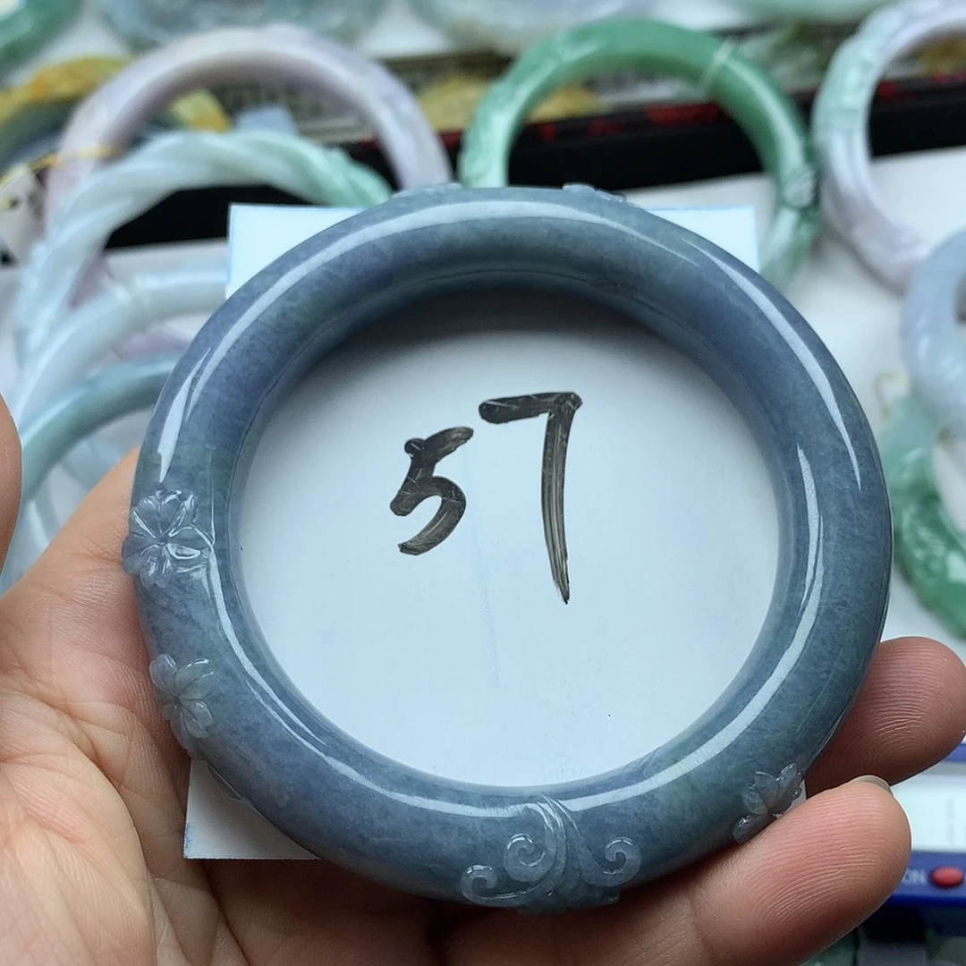 翡翠未镶嵌手镯复古风格57.6