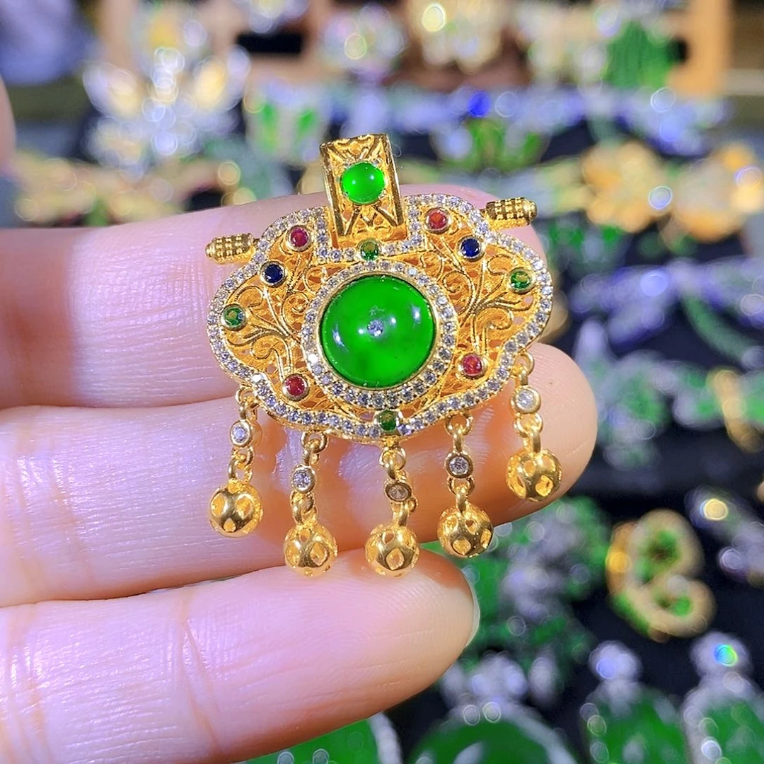 吊坠(不含链)银S925镶嵌翡翠