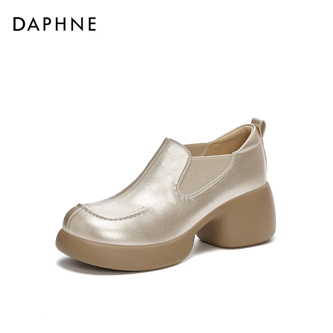 达芙妮女式舒适休闲百搭春秋舒适软底高跟仙女风纯色圆头套脚单鞋