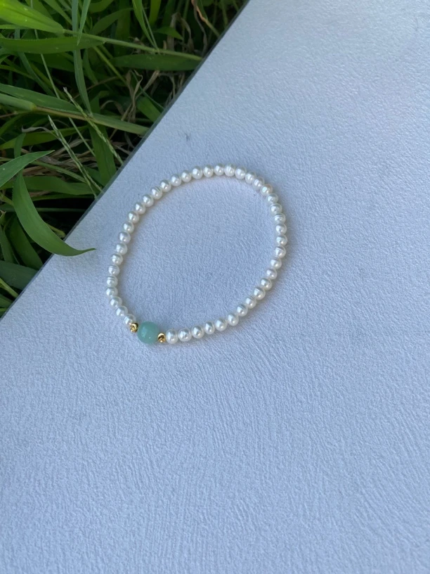 S114 青影珠韵手串女手工制作天然淡水珍珠串珠手链