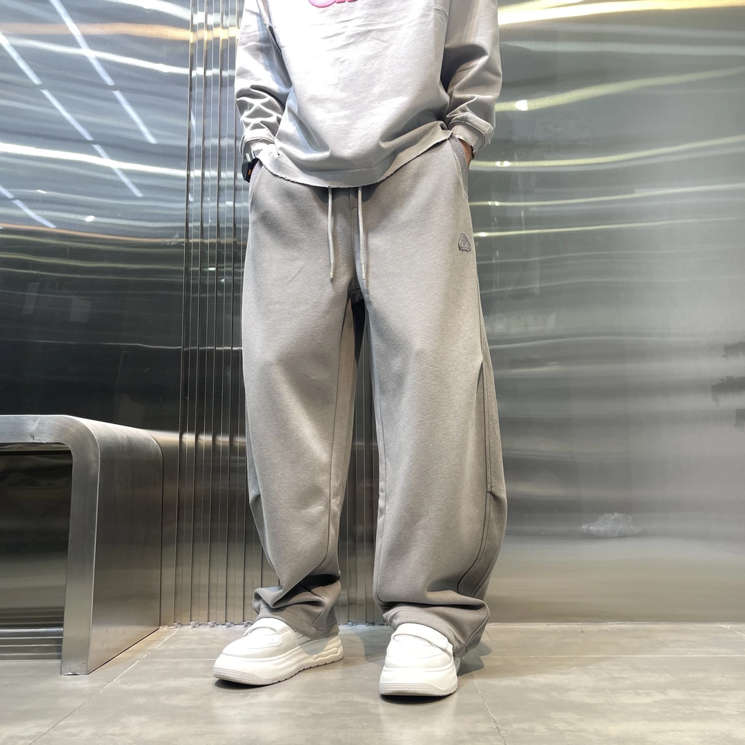 秋季新款纯色直筒裤长裤卫裤男士潮流阔腿卫裤抽绳宽松百搭休闲裤