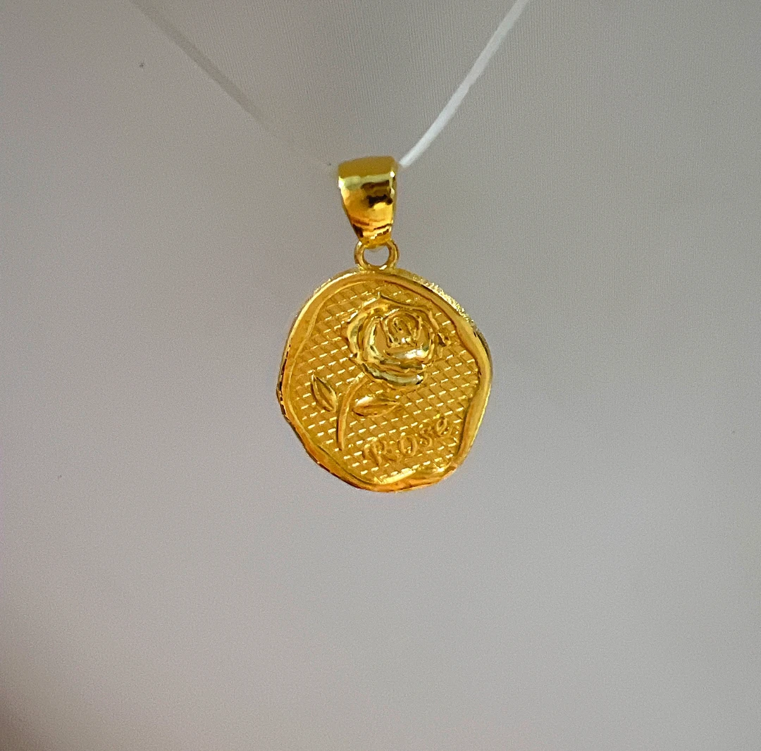 足金999 实心玫瑰花牌挂坠